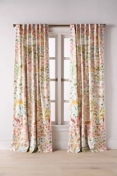 Anthropologie Tales Menagerie Cotton Printed Curtain In Multi
