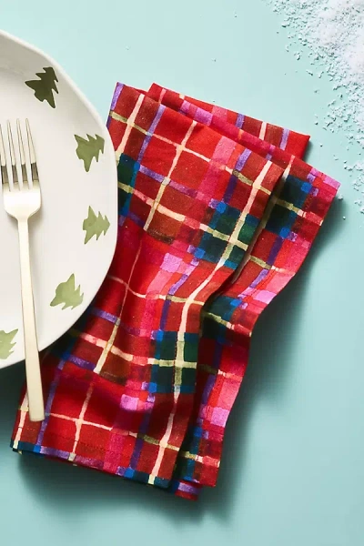 Anthropologie Tartan Cotton Napkins, Set Of 4 In Multi