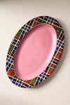 Anthropologie Tartan Stoneware Platter In Pink