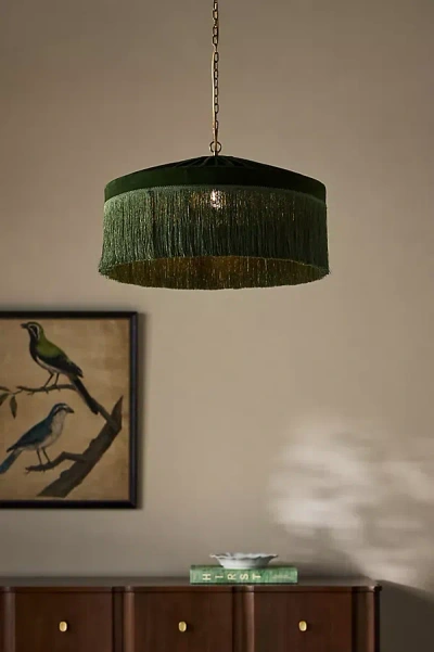 Anthropologie Tassel-fringed Velvet Pendant In Green