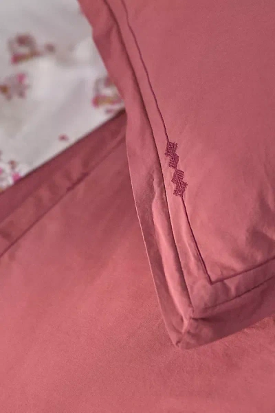 Anthropologie Taylor Organic Cotton Percale Embroidered Euro Sham In Red