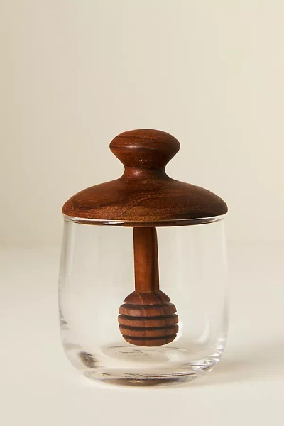 Anthropologie Teak Wood Honey Pot In Brown