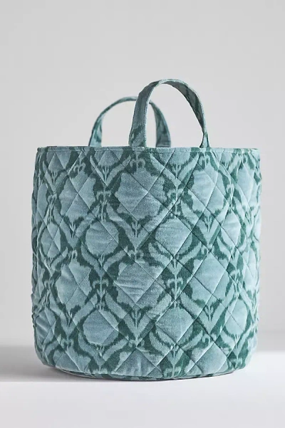 Anthropologie Temi Cotton Velvet Basket In Green