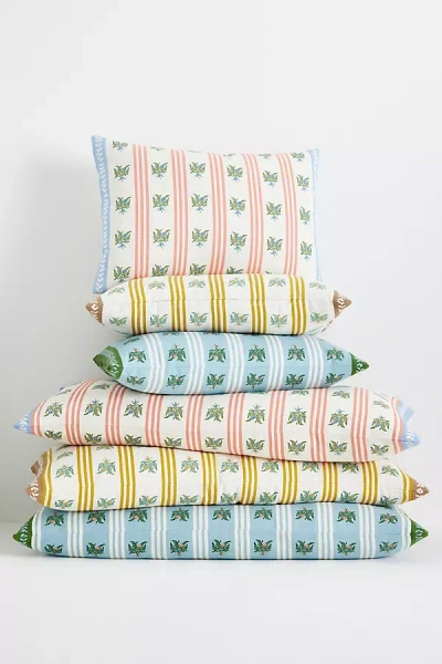 Anthropologie Tess Cotton Screen Printed Floral Striped Pillow In Multi