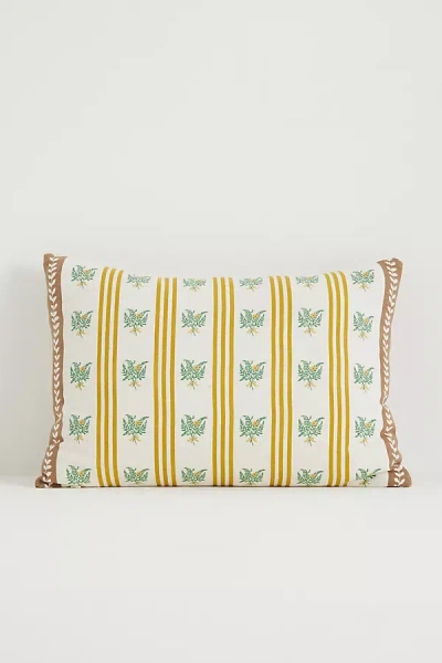 Anthropologie Tess Cotton Screen Printed Floral Striped Pillow In Multi