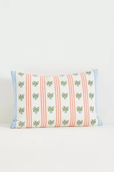 Anthropologie Tess Cotton Screen Printed Floral Striped Pillow In Multi