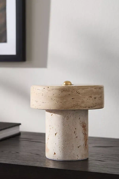 Anthropologie Tessari Washed Travertine Accent Table Lamp In White
