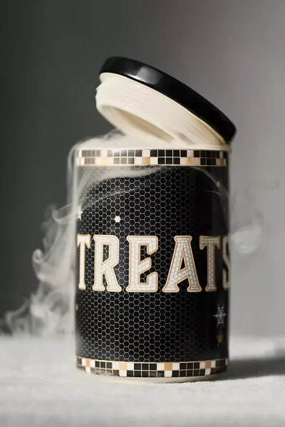 Anthropologie The Bistro Tile Stoneware Cannister: Halloween Edition In Black