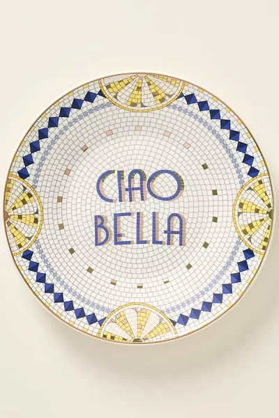 Anthropologie The Bistro Tile Stoneware Dessert Plate: Ciao Edition In Multi
