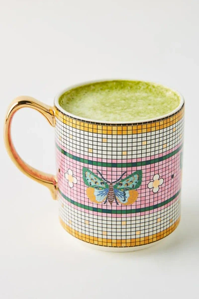 Anthropologie Garden Tile Mug In Pink