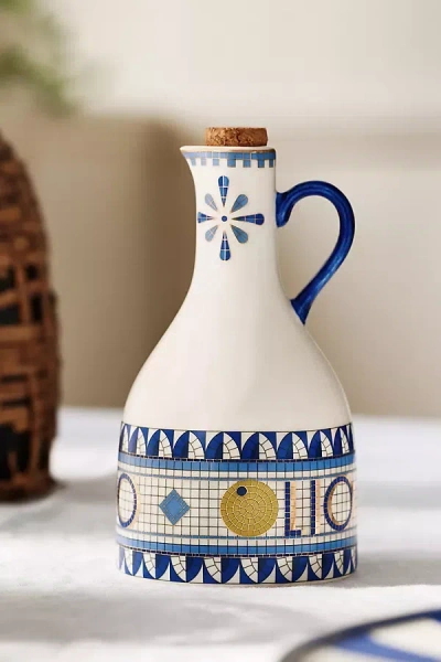 Anthropologie The Bistro Tile Stoneware Oil Cruet: Italia Edition In Blue