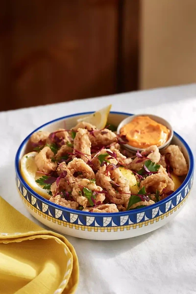 Anthropologie The Bistro Tile Stoneware Pasta Bowl: Ciao Edition In Multi