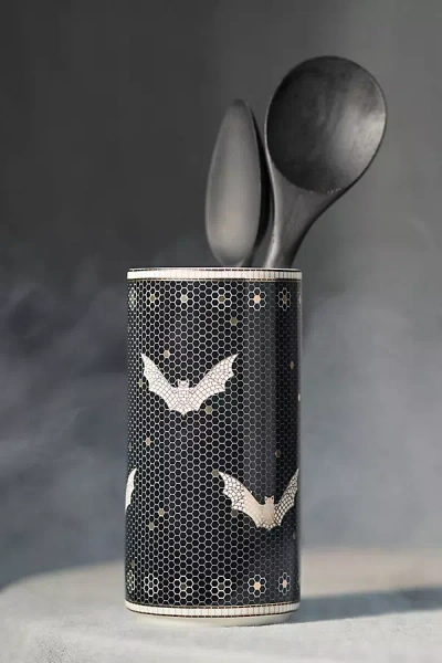 Anthropologie The Bistro Tile Stoneware Vase: Halloween Edition In Black