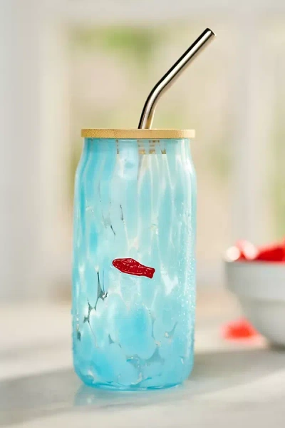 Anthropologie The Confetti Icon Juice Glass Tumbler With Lid In Blue