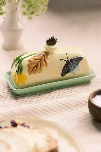 Anthropologie The Faye Icon Stoneware Butter Dish In Green