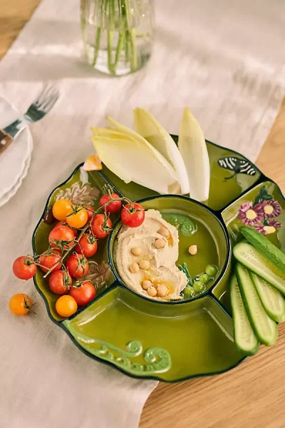 Anthropologie The Faye Icon Stoneware Crudité Plate In Green
