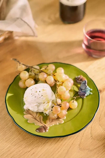 Anthropologie The Faye Icon Stoneware Dessert Plate: Fall Edition In Green