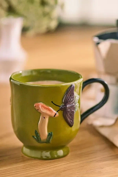 Anthropologie The Faye Icon Stoneware Mug: Fall Edition In Green