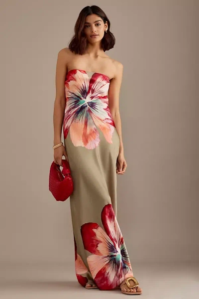 Anthropologie The Fleur Strapless Satin Maxi Slip Dress In Multi
