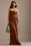 Anthropologie The Fleur Strapless Satin Maxi Slip Dress In Brown