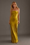 Anthropologie The Fleur Strapless Satin Maxi Slip Dress In Gold