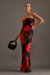 Anthropologie The Fleur Strapless Satin Maxi Slip Dress In Maroon