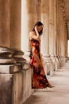 Anthropologie The Fleur Strapless Satin Maxi Slip Dress In Orange