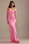 Anthropologie The Fleur Strapless Satin Maxi Slip Dress In Pink