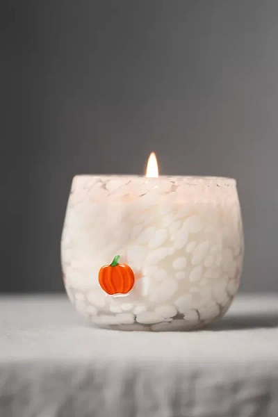 Anthropologie The Icon Gourmand Pumpkin & Sweet Vanilla Pressed Bead Glass Candle In White