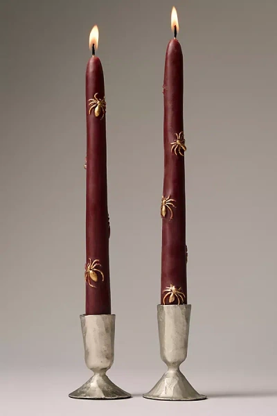 Anthropologie The Icon Halloween Taper Candles, Set Of 2: Spider Edition In Brown