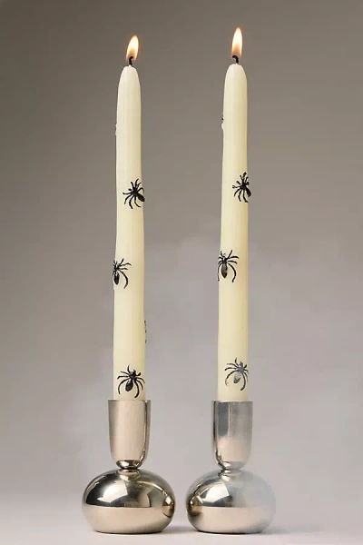 Anthropologie The Icon Halloween Taper Candles, Set Of 2: Spider Edition In Neutral