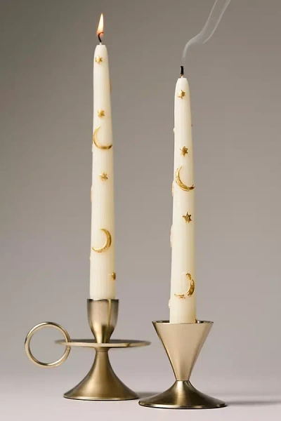 Anthropologie The Icon Halloween Taper Candles, Set Of 2: Star & Moon Edition In Neutral