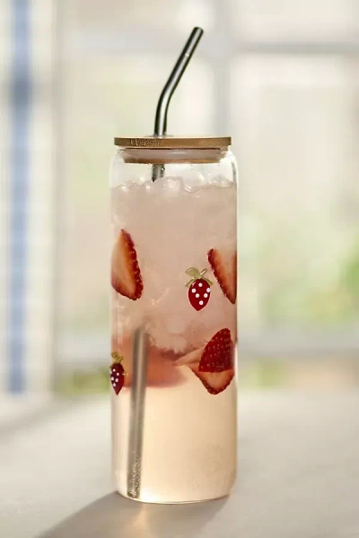 Anthropologie The Icon Juice Glass Large Tumbler With Lid In Pink
