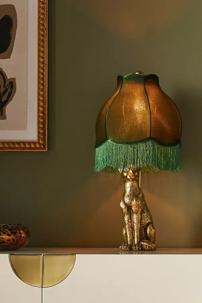 Anthropologie Felidae Table Lamp In Green