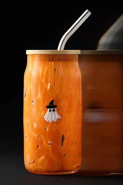Anthropologie The Mystic Icon Juice Glass Tumbler With Lid In Orange