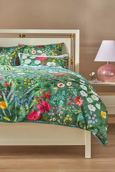 Anthropologie The Organic Cotton Printed Sateen Duvet Collection By Maeve In Green