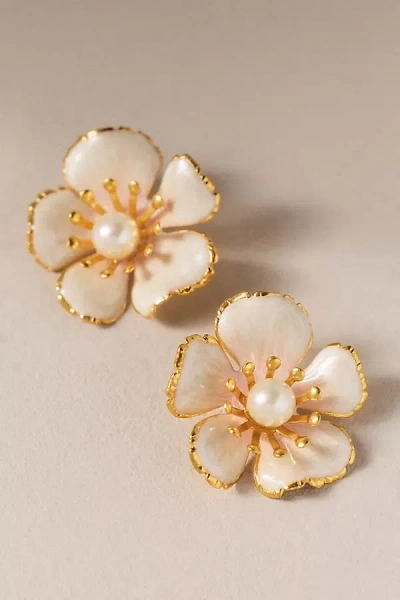 Anthropologie The Pink Reef Flora Pearl Earrings In Gold
