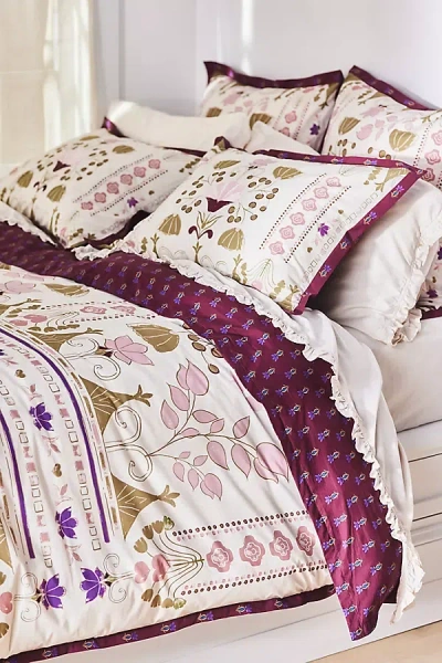 Anthropologie The Printed Cotton-slub Duvet Collection In Purple