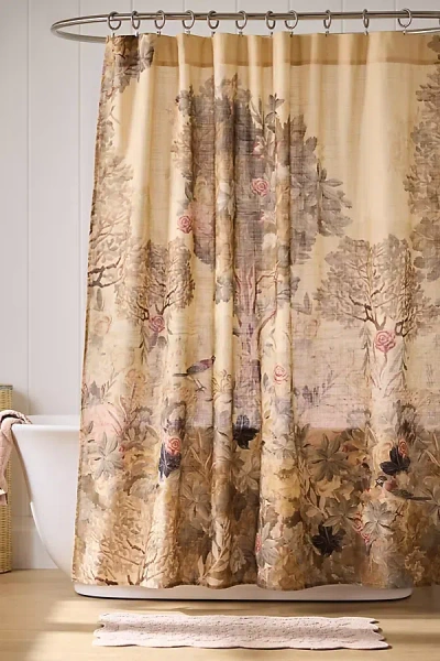 Anthropologie The Printed Cotton Slub Shower Curtain Collection In Brown