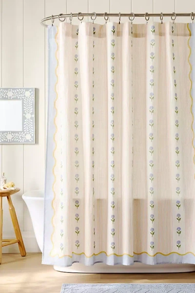 Anthropologie The Printed Cotton Slub Shower Curtain Collection In Neutral