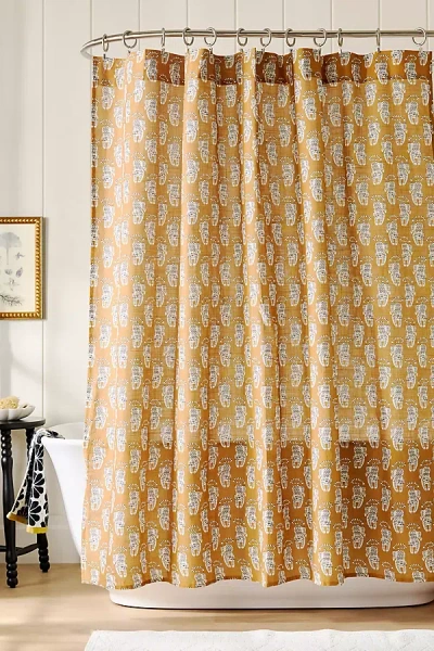 Anthropologie The Printed Cotton Slub Shower Curtain Collection In Yellow