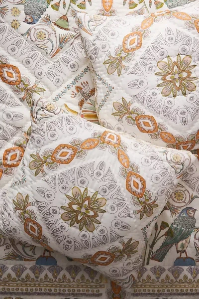 Anthropologie The Printed Cotton Voile Euro Shams In White