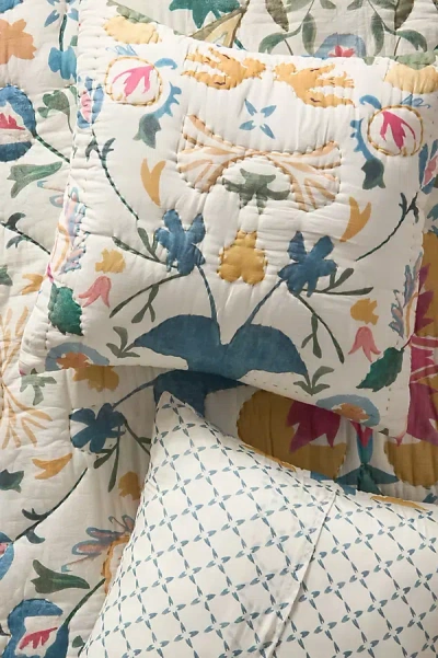 Anthropologie The Printed Cotton Voile Euro Shams In White