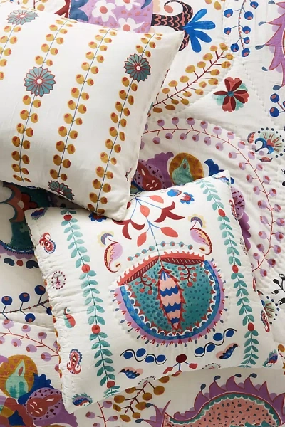 Anthropologie The Printed Cotton Voile Euro Shams In White