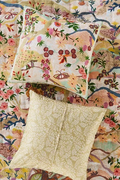 Anthropologie The Printed Textured Cotton Euro Sham In Yellow