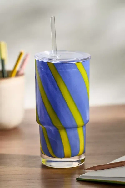 Anthropologie The Ribbon Stripe Glass Tumbler With Lid