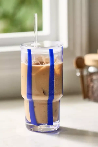 Anthropologie The Ribbon Stripe Glass Tumbler With Lid
