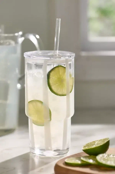 Anthropologie The Ribbon Stripe Glass Tumbler With Lid In Transparent