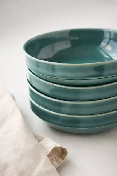 Anthropologie The Rowen Portuguese Stoneware Pasta Bowls, Set Of 4 In Green