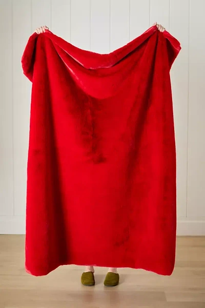 Anthropologie The Sophie Faux-fur Throw Blanket In Red